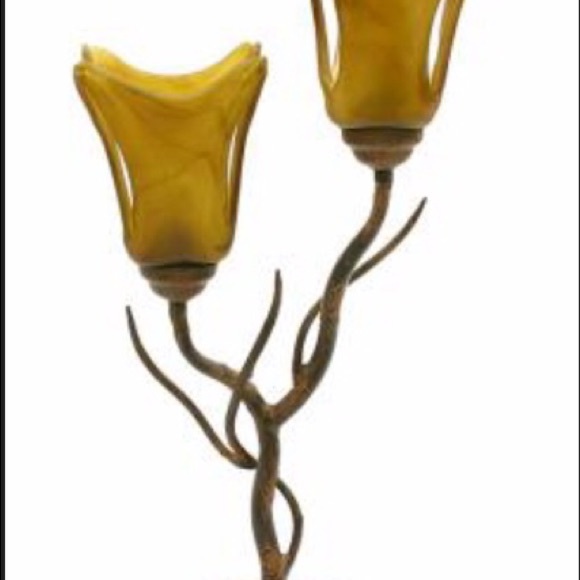 Double Table Lamp with Amber Glass Shades. - Picture 3 of 4